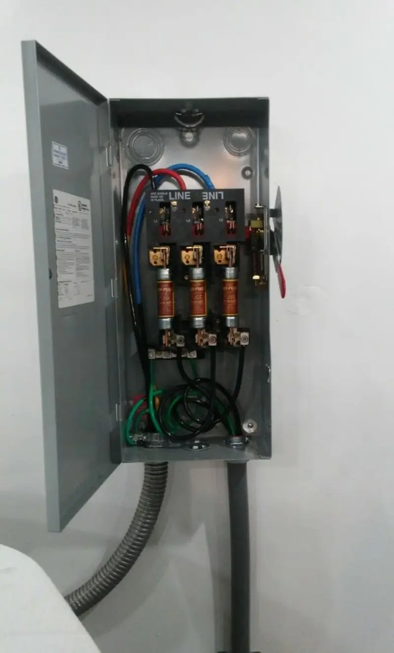 Three-phase disconnect switch installed for Smoke Detector Installation in Norridgewock